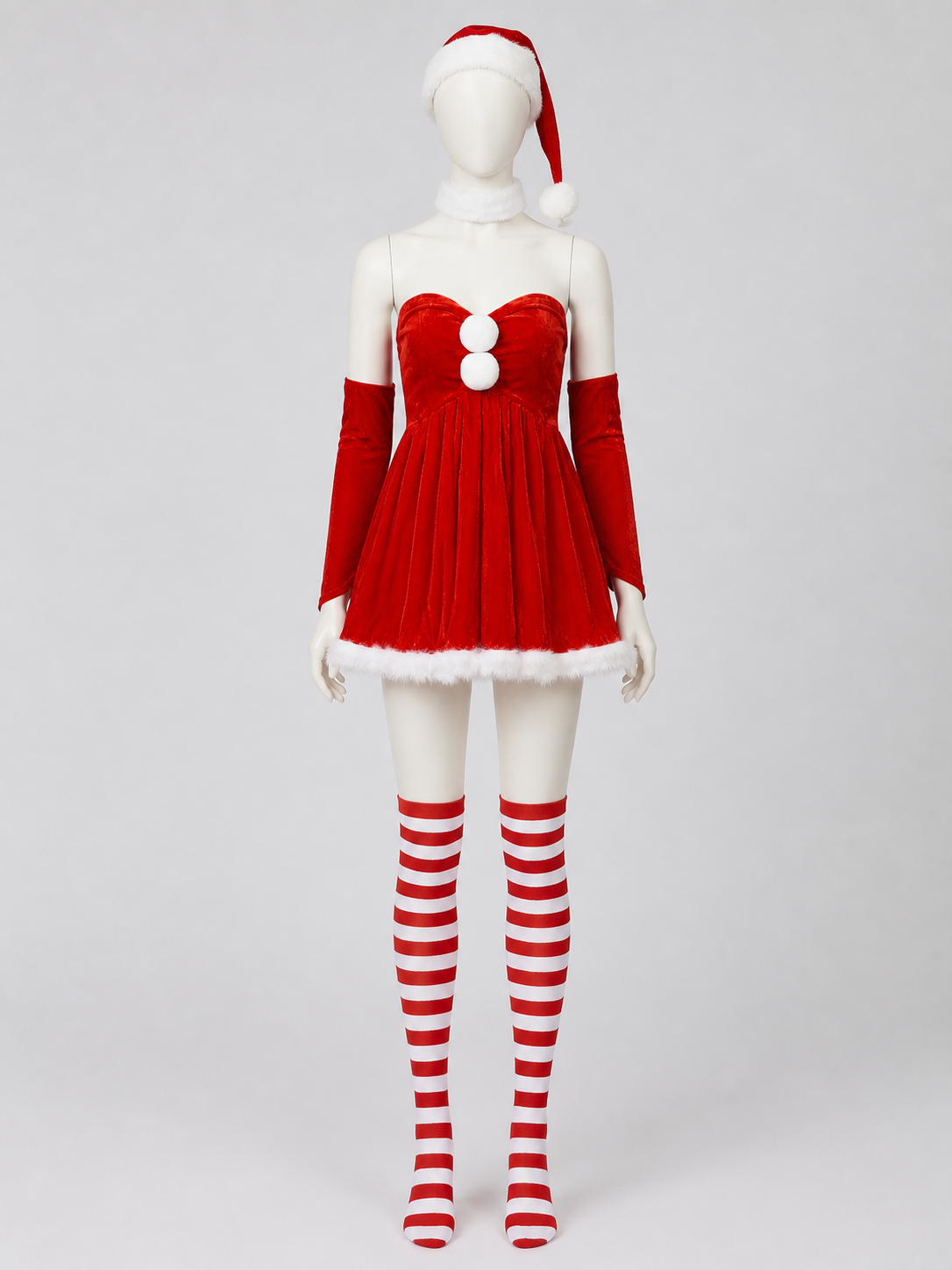 Red Santa Christmas Costume with Full Skirt and Hat Costume Headwear detail 2