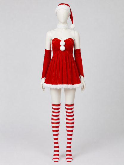 Red Santa Christmas Costume with Full Skirt and Hat Costume Headwear detail 2