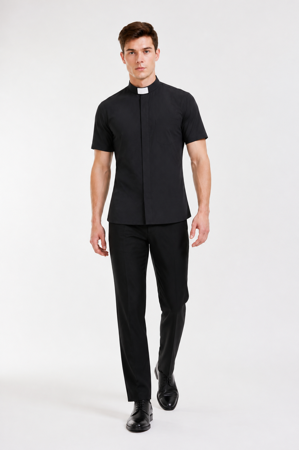 Stand-collar shirt, short sleeves product detail