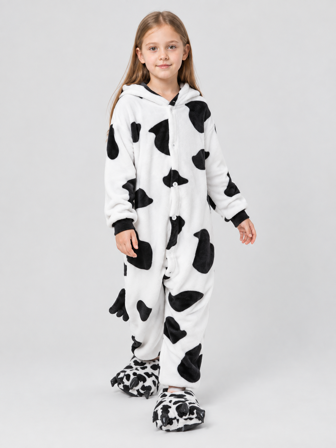 Kids' Hooded Pajama Jumpsuit with Spotted Pattern