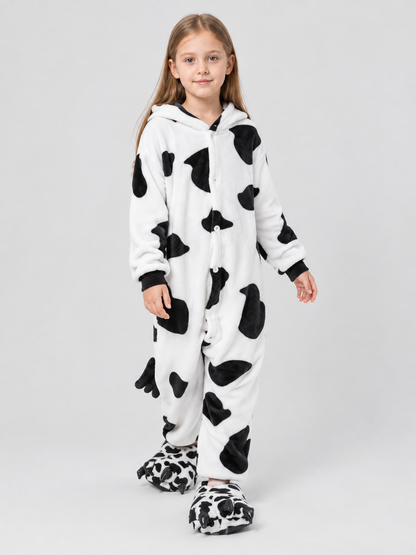 Kids' Hooded Pajama Jumpsuit with Spotted Pattern