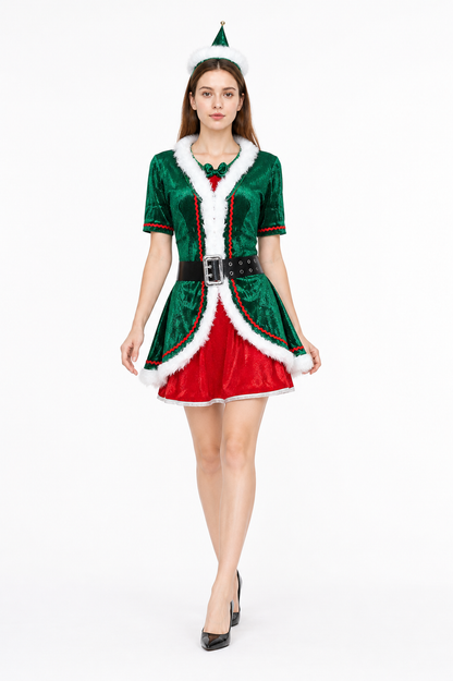 Holiday costume with dress, hat, and belt