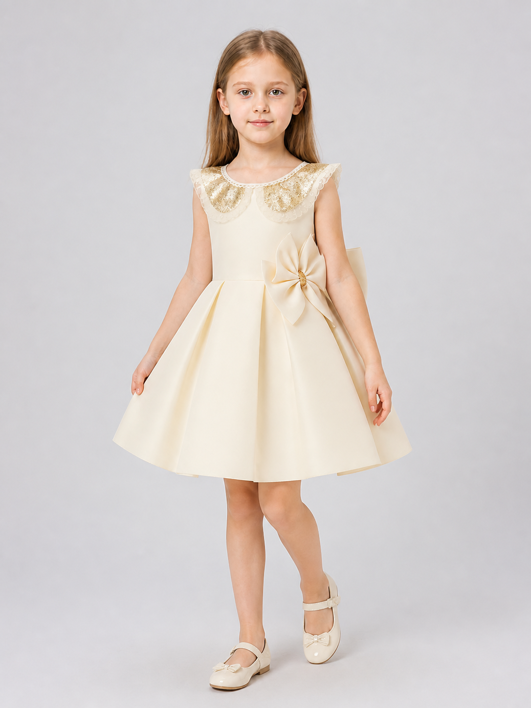 Dressy Dress with Bow, Lace, and Full Skirt
