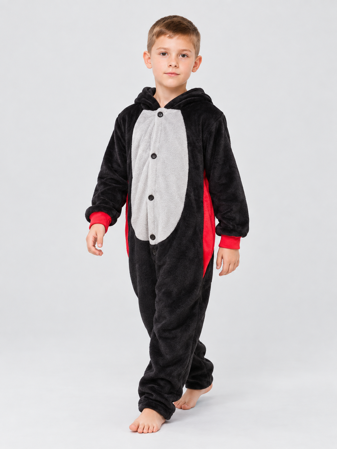 Insulated Pajama Jumpsuit with Hood and Buttons