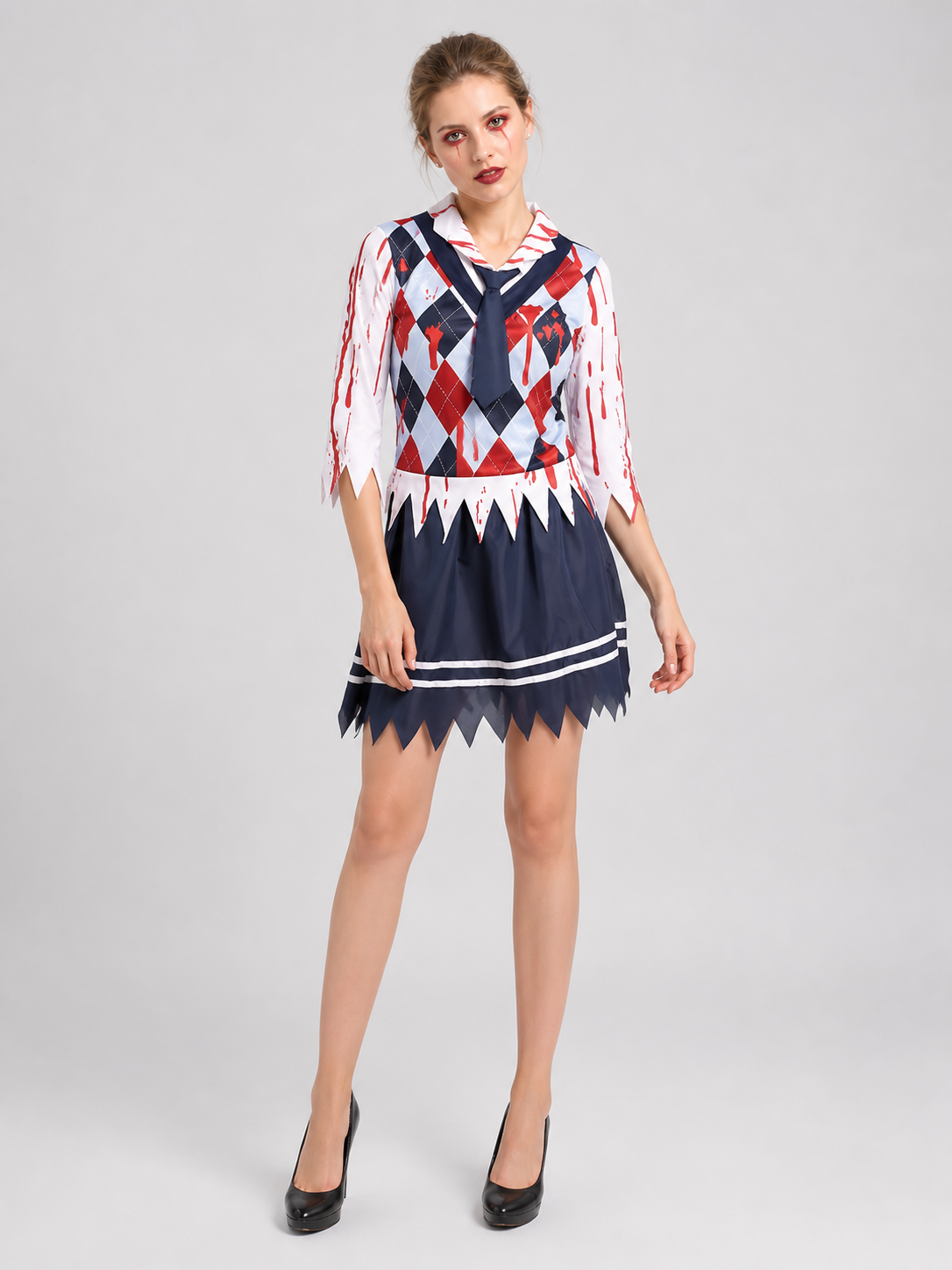 Zombie cosplay costume, school style, stripes Costumes detail 2