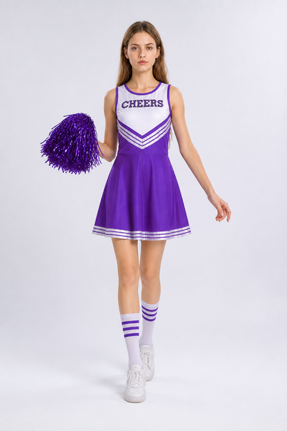 Cheerleader Costume with Pom-Poms and Striped Knee-High Socks Costumes detail 2