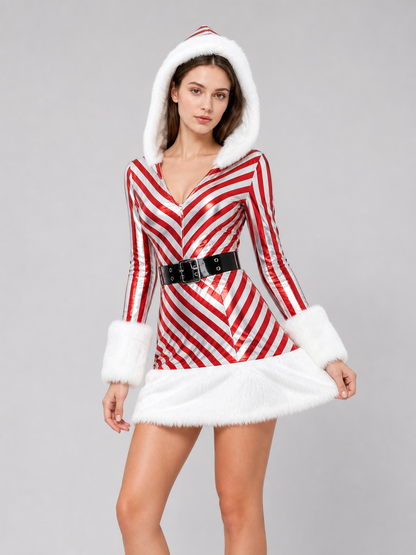 Holiday costume dress with a hood and belt
