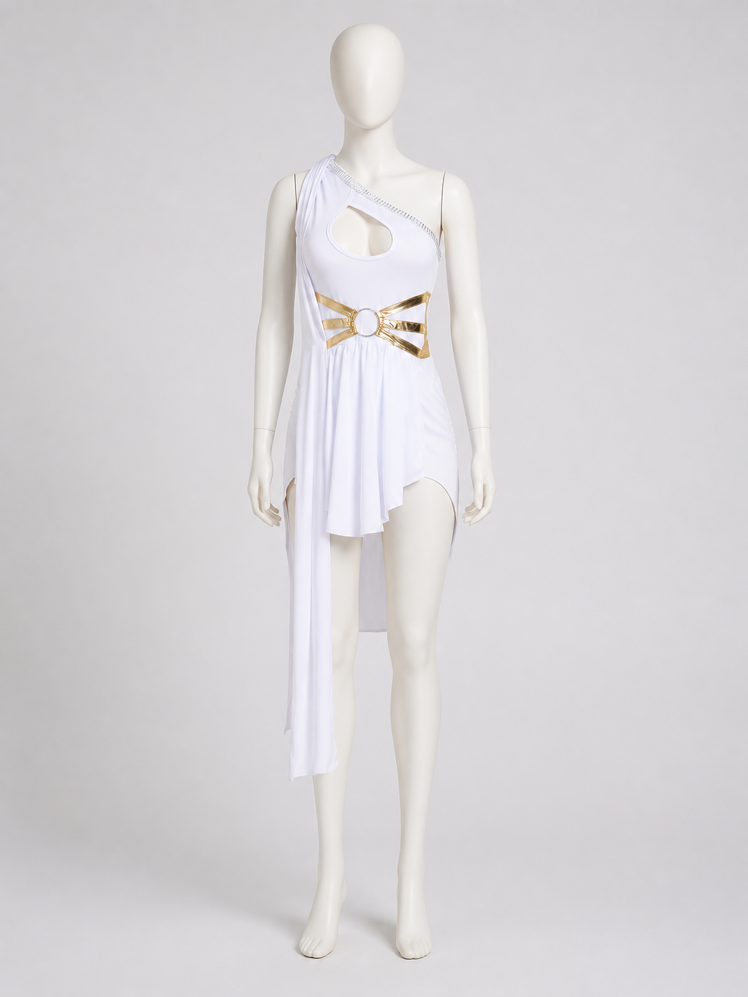 White Asymmetrical One-Shoulder Stage Dress Costume Dresses detail 2