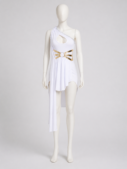 White Asymmetrical One-Shoulder Stage Dress Costume Dresses detail 2