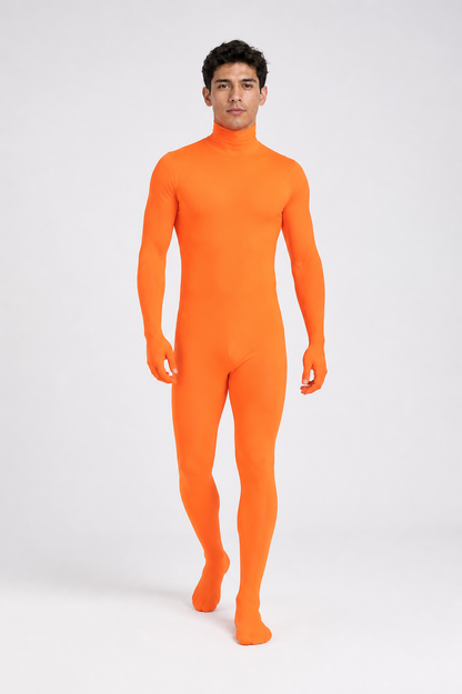 Full-Body Tight Fluorescent Orange Zentai Suit