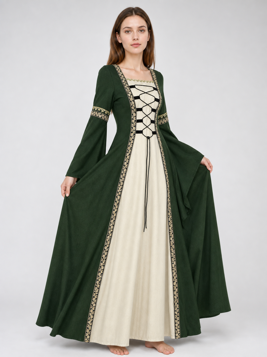 Historical Renaissance Long Dress with Lace-Up Detail