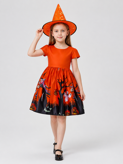 Halloween Princess Dress with Print, Full Skirt, and Hat Costume Dresses detail 2