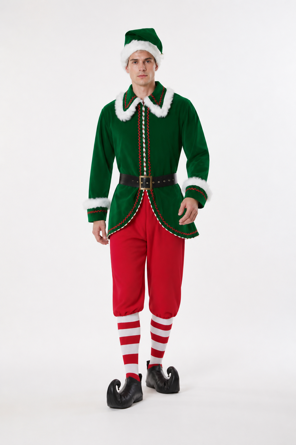 Green and Red Elf Costume with Belt for Performances Costumes detail 2