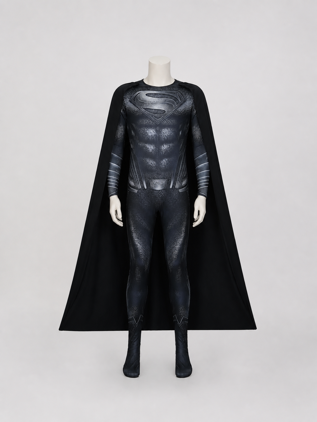 Black Superman Jumpsuit with Cape and S Emblem