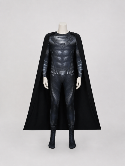 Black Superman Jumpsuit with Cape and S Emblem