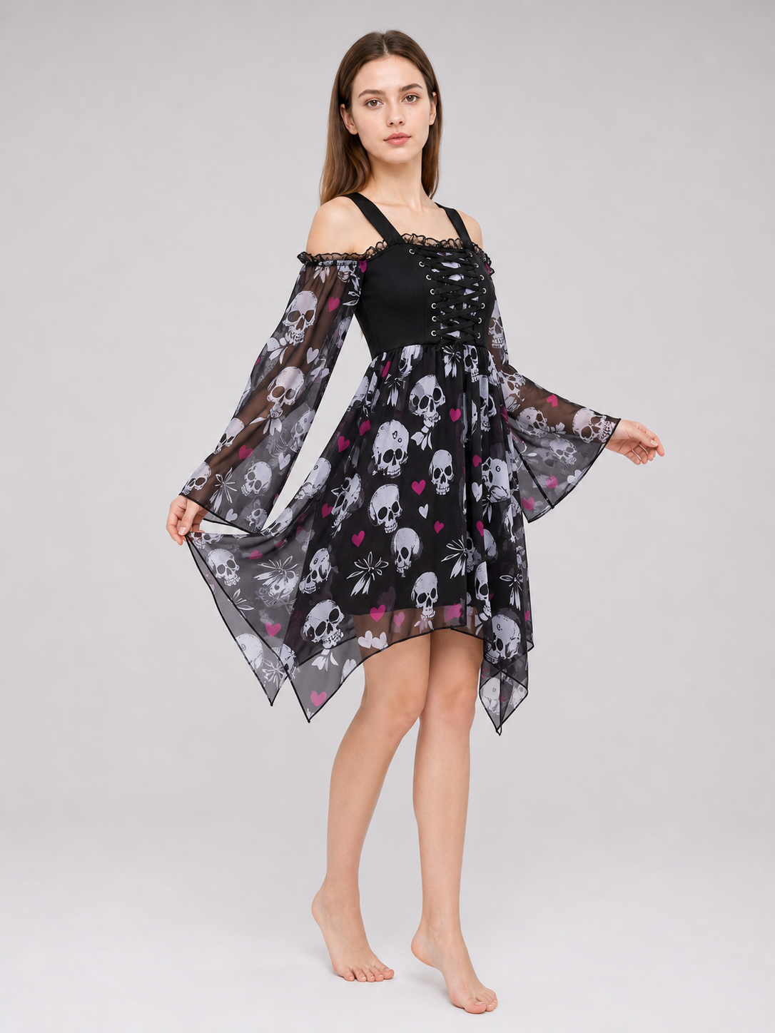 Gothic Dress with Straps and an Uneven Hem