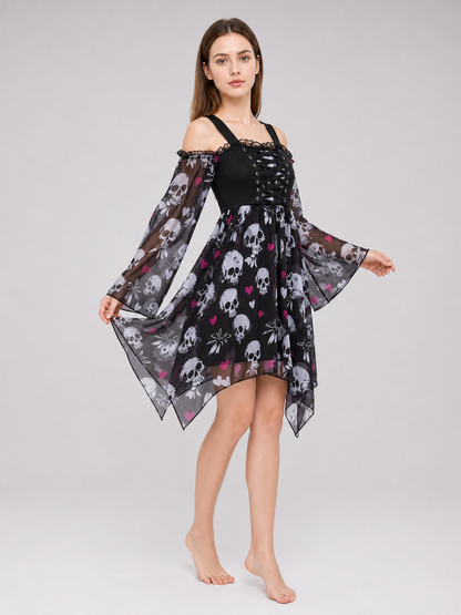 Gothic Dress with Straps and an Uneven Hem