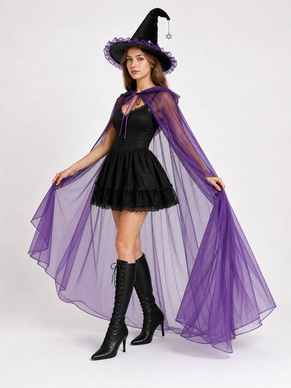 Witch Costume with Hat and Purple Cape