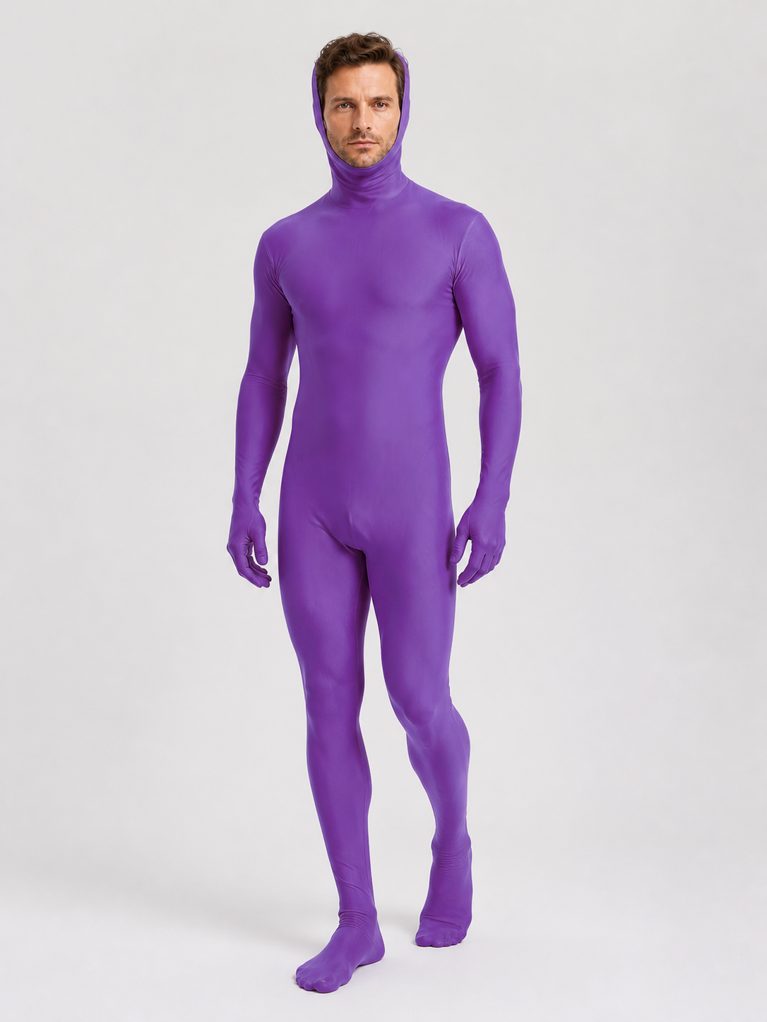 Purple Form-Fitting Bodysuit with Open Face product detail 2
