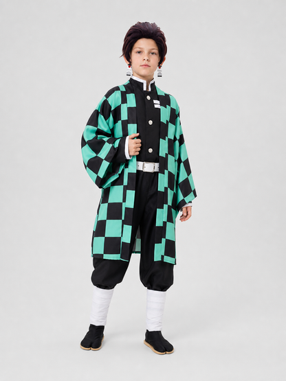Tanjiro Cosplay Costume: Checkered Cape, Pants, and Wig Costume Capes detail 2