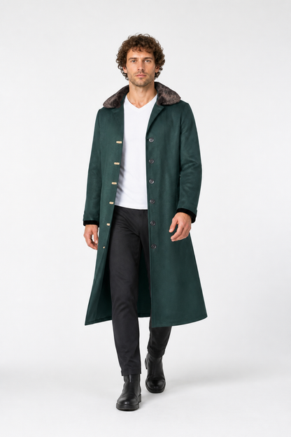 Dark Green Cosplay Coat with Fur Collar Costumes detail