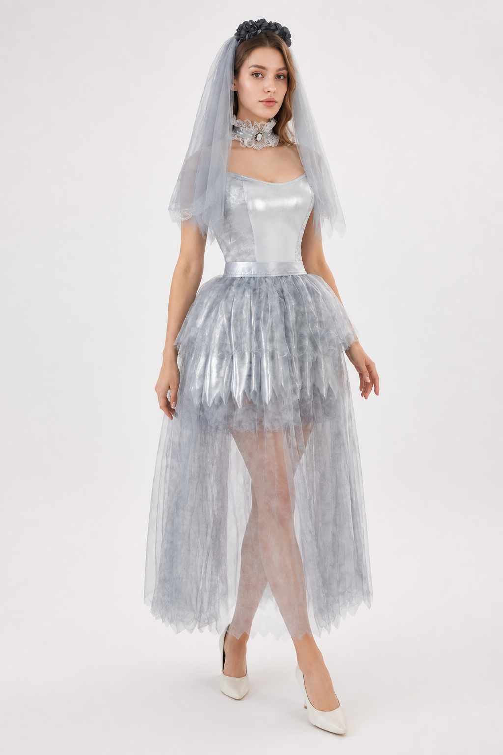 Sleeveless Dress with Layered Skirt and Uneven Hem