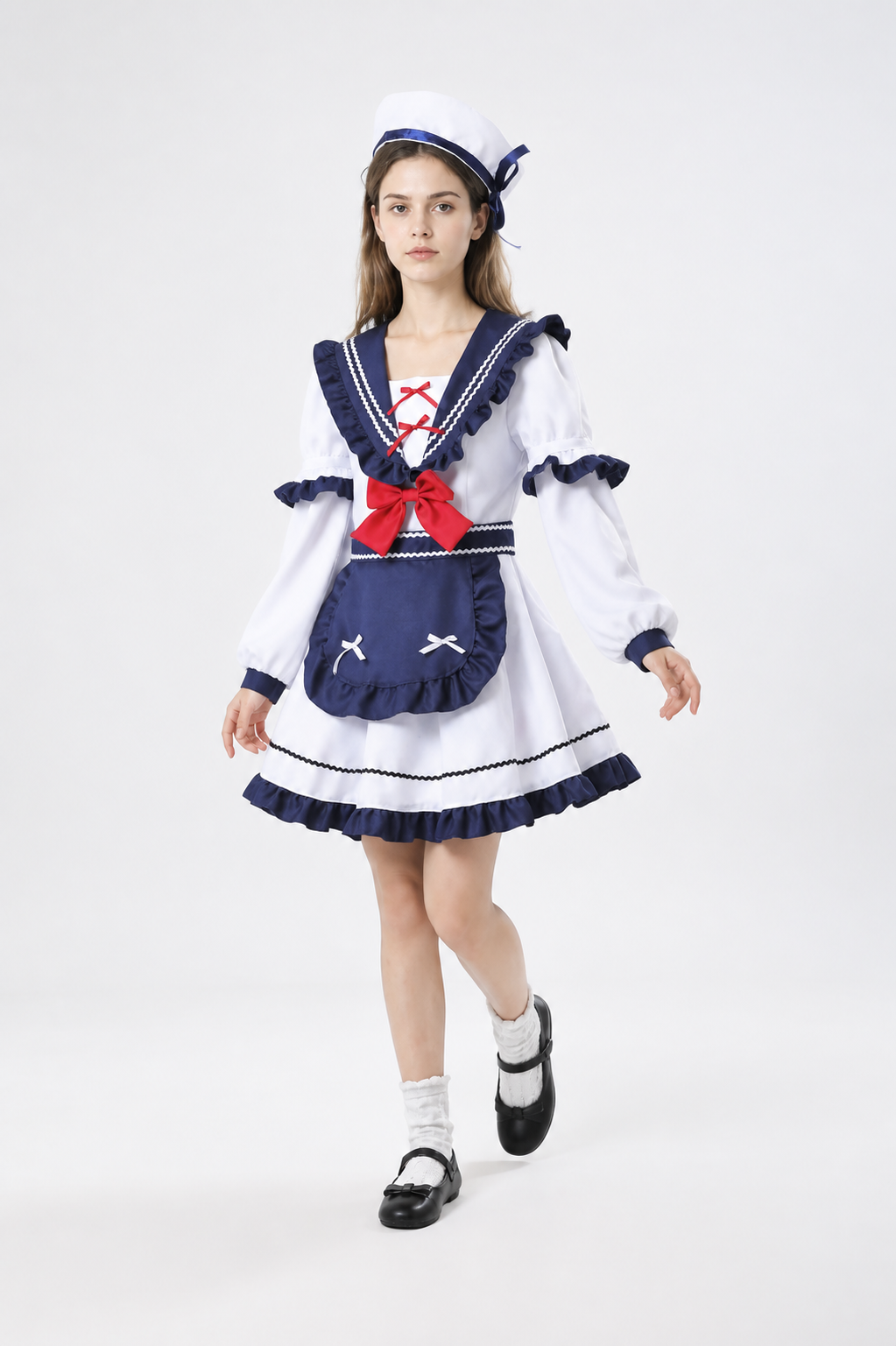 Nautical-Style Stage Costume with Apron and Bow Costume Accessories detail 2