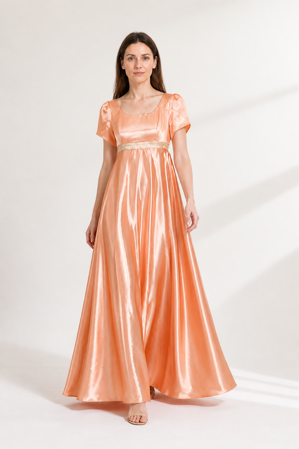 Orange Dress with Puff Sleeves and a High Waist