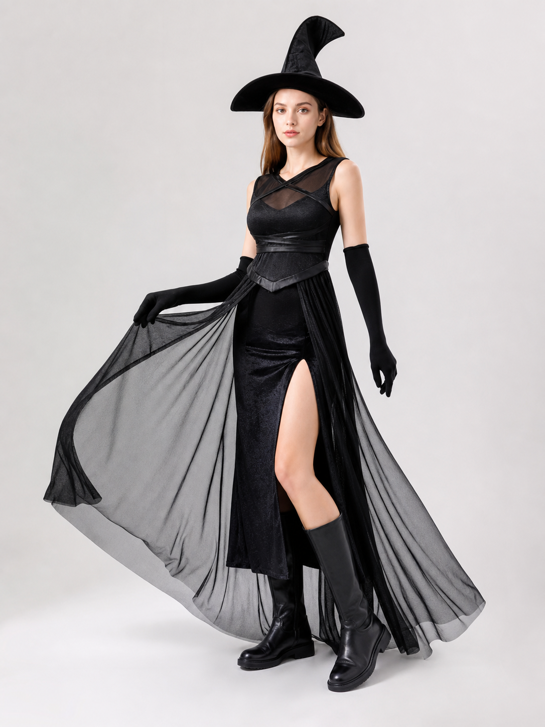 Halloween Witch Costume with Hat and Gloves