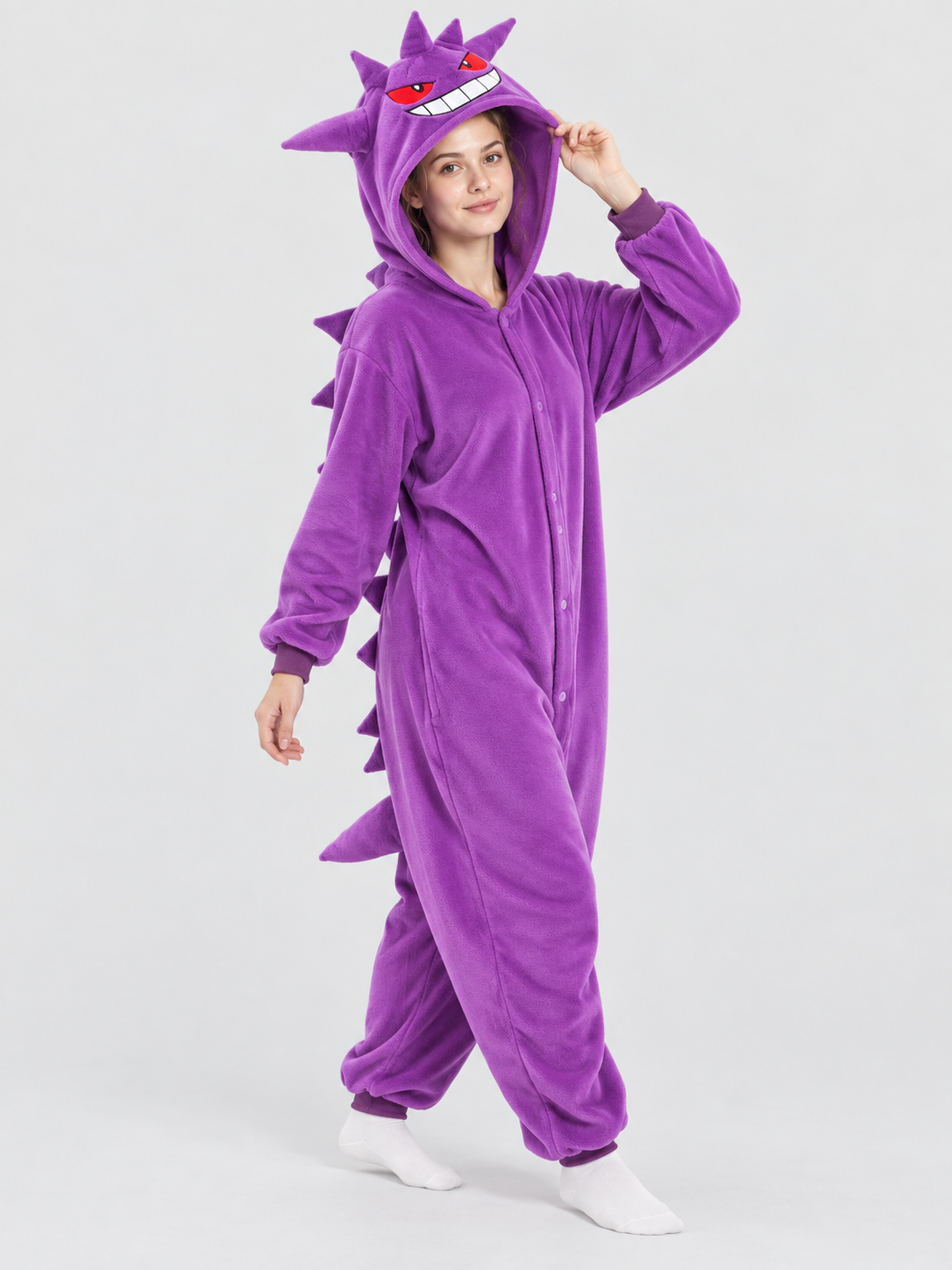 Purple Kigurumi Jumpsuit with Hood and Spikes