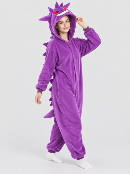 Purple Kigurumi Jumpsuit with Hood and Spikes