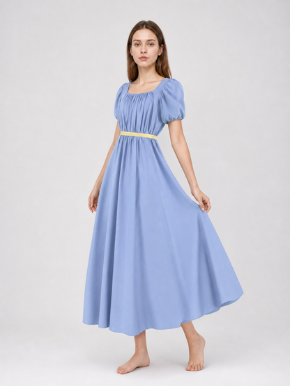 Bridgerton-style dress with a square neckline