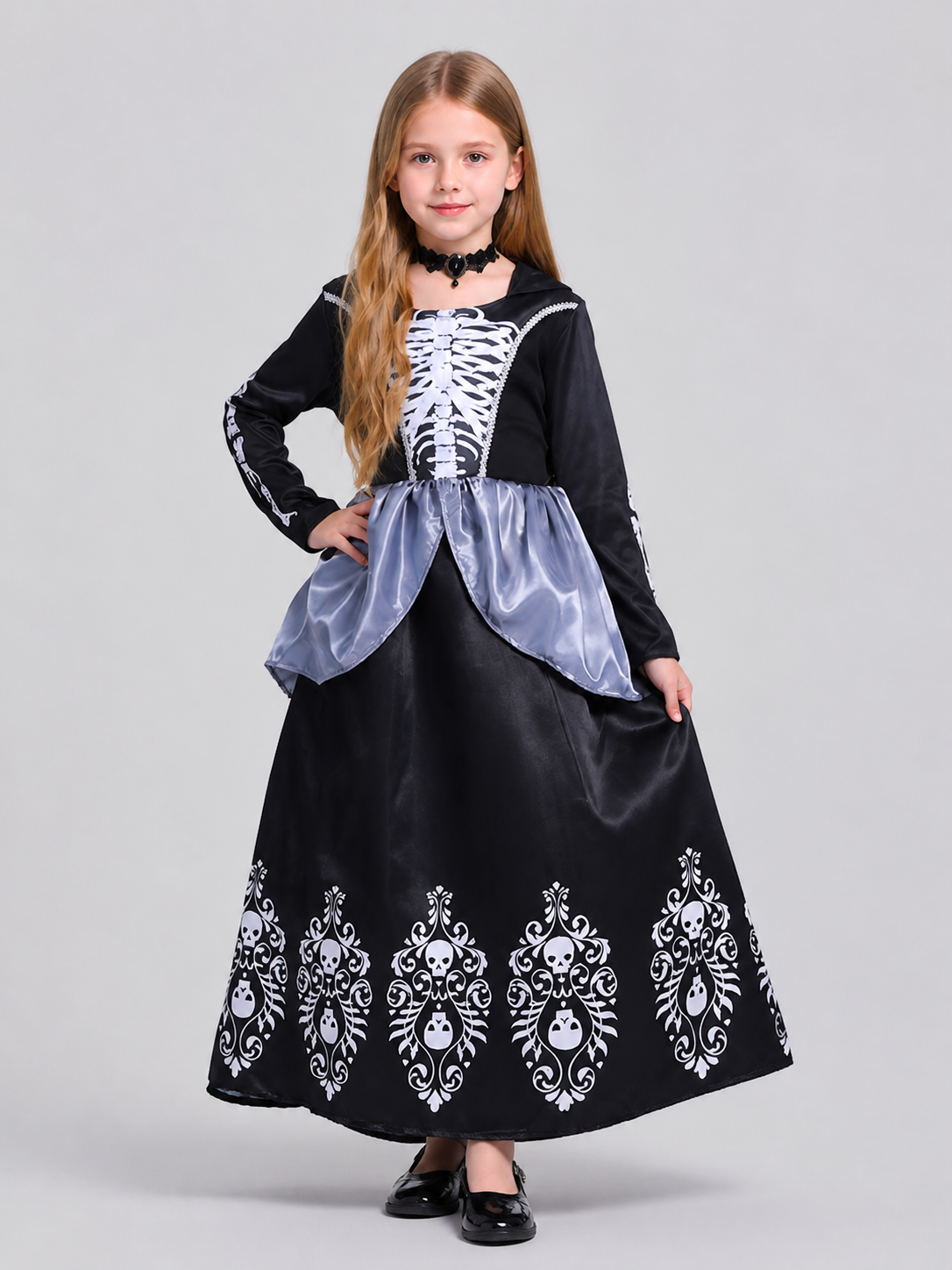 Children's Halloween Dress Costume with Hood and Skeleton Costume Dresses detail 2