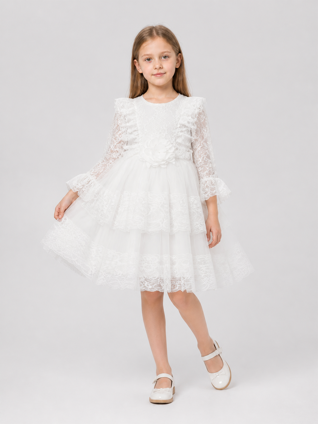 Girls' Lace Tulle Dress with a Full Skirt