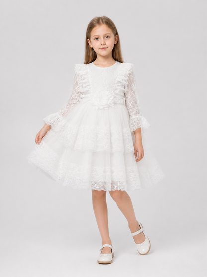 Girls' Lace Tulle Dress with a Full Skirt
