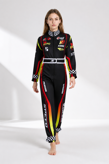 Racing Jumpsuit with Belt and Checkered Print
