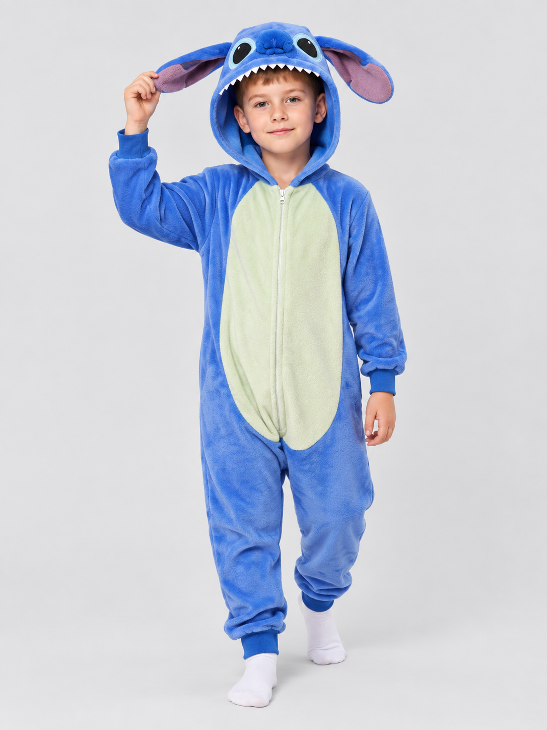 Blue Kigurumi Jumpsuit with Hood and Voluminous Ears