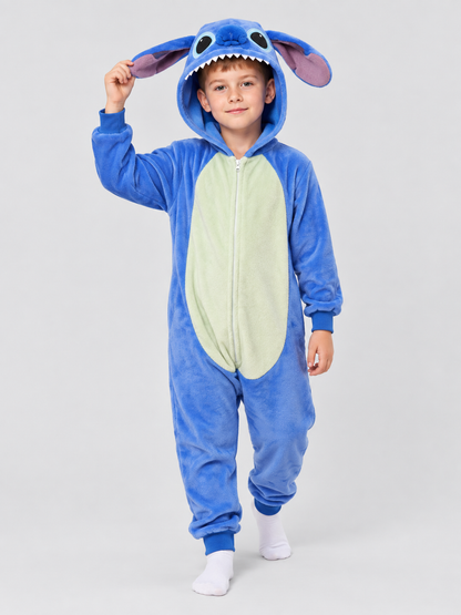 Blue Kigurumi Jumpsuit with Hood and Voluminous Ears