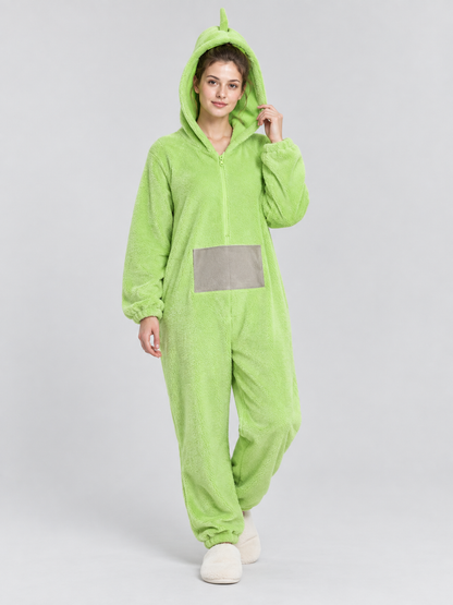 Light green insulated hooded pajama jumpsuit
