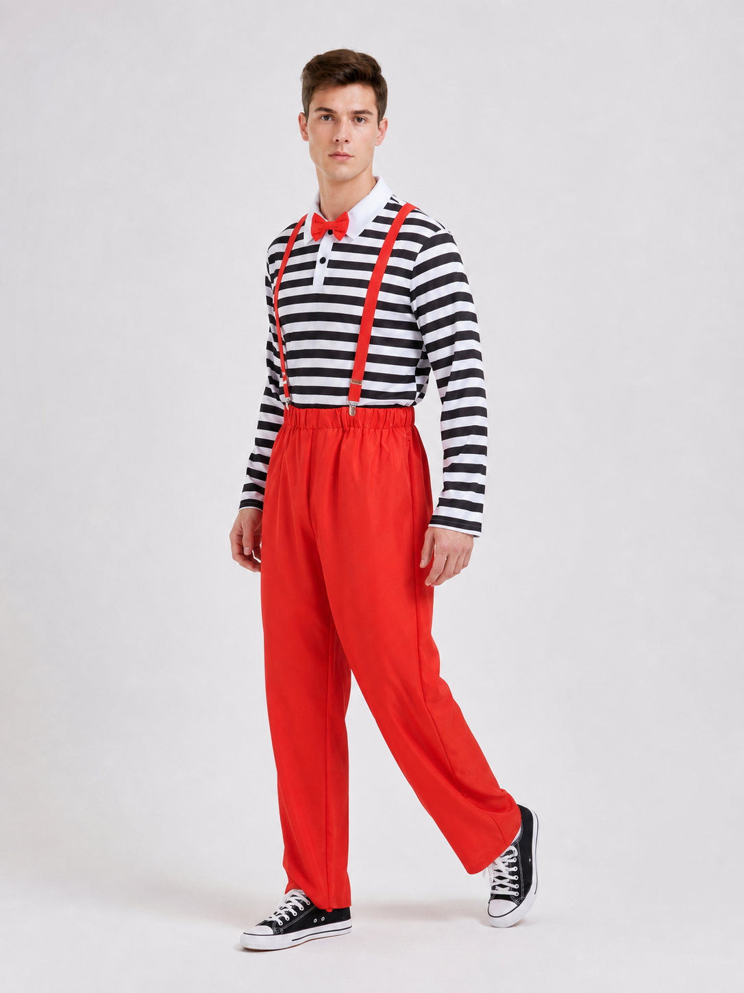 Bright clown costume designed for an expressive stage look and festive