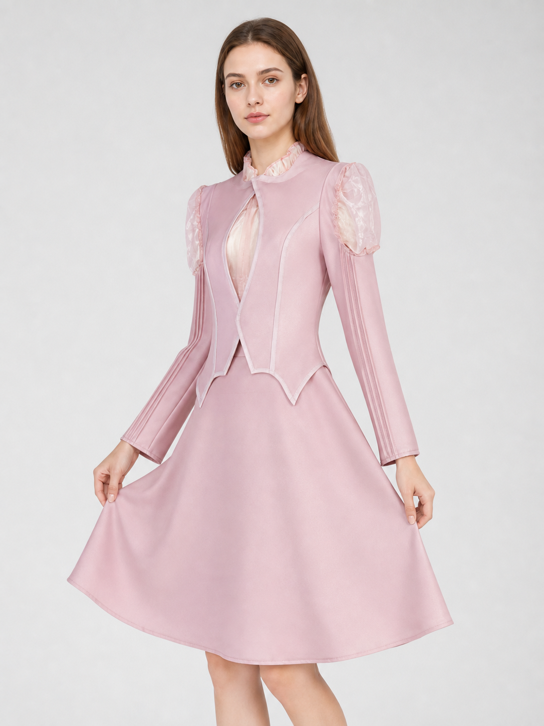 Glinda Cosplay Costume, Pink Dress with Puff Sleeves