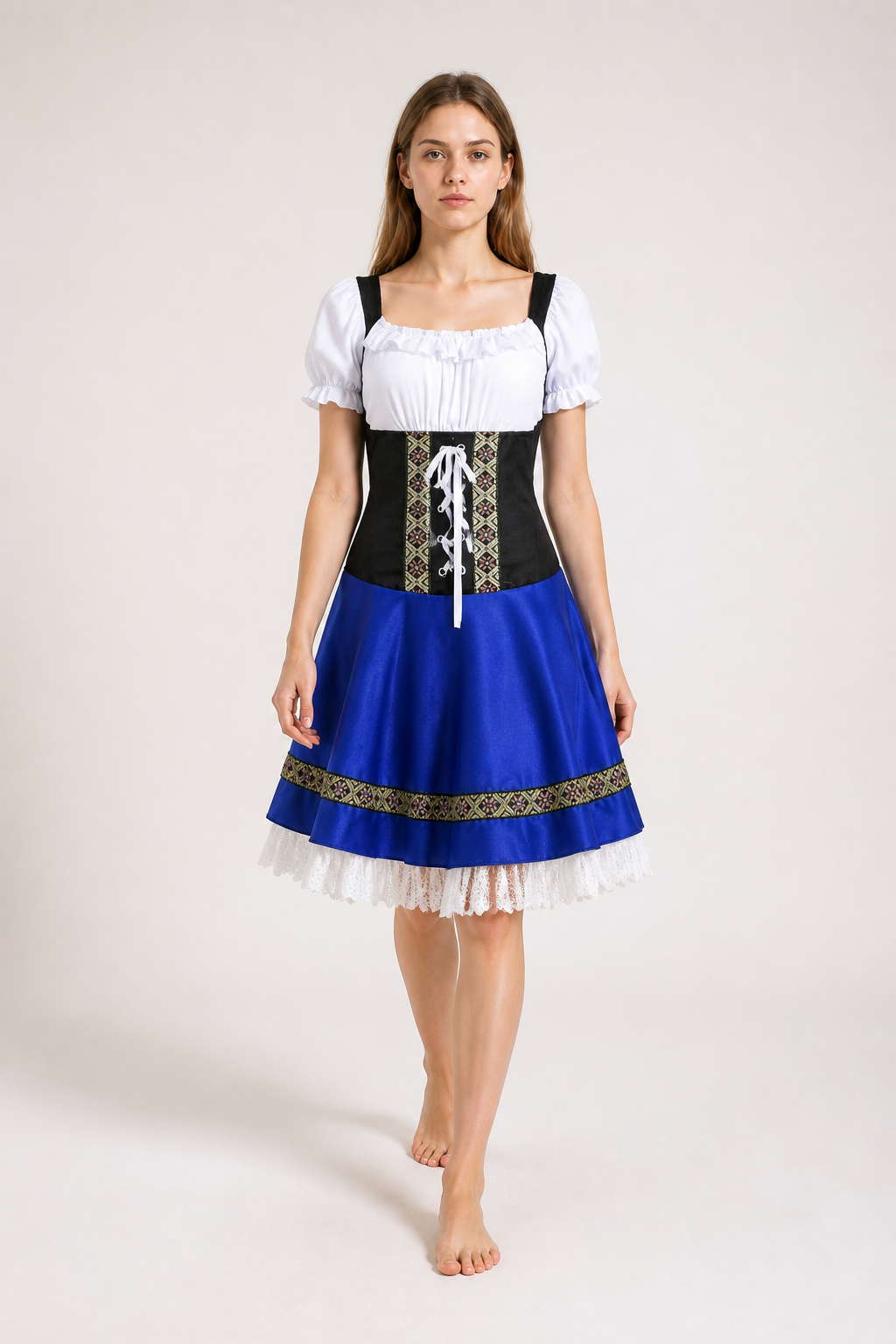 Dirndl Dress with a Corset and Full Skirt with Colorful Trim Costume Dresses detail 2
