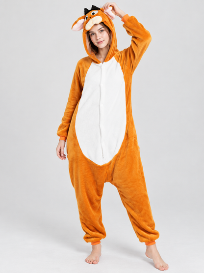 Orange Hooded Jumpsuit Pajama with Appliqué