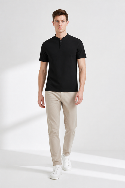 Black Short-Sleeve T-Shirt with Stand Collar product detail 2