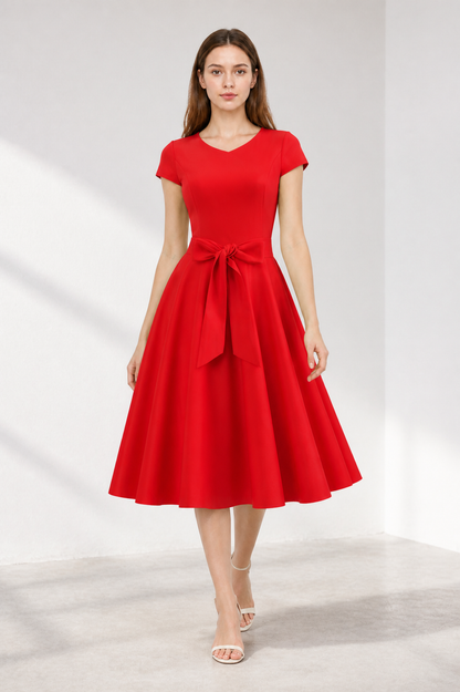 Red Dress with a V-Neck, Bow, and Ribbon Costume Dresses detail 2