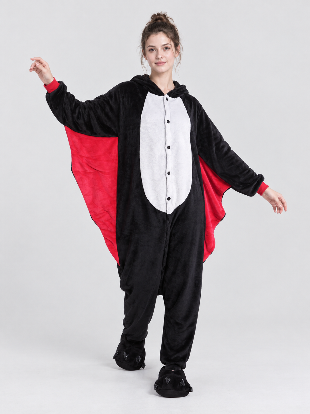 Black Hooded Bat Pajama Jumpsuit