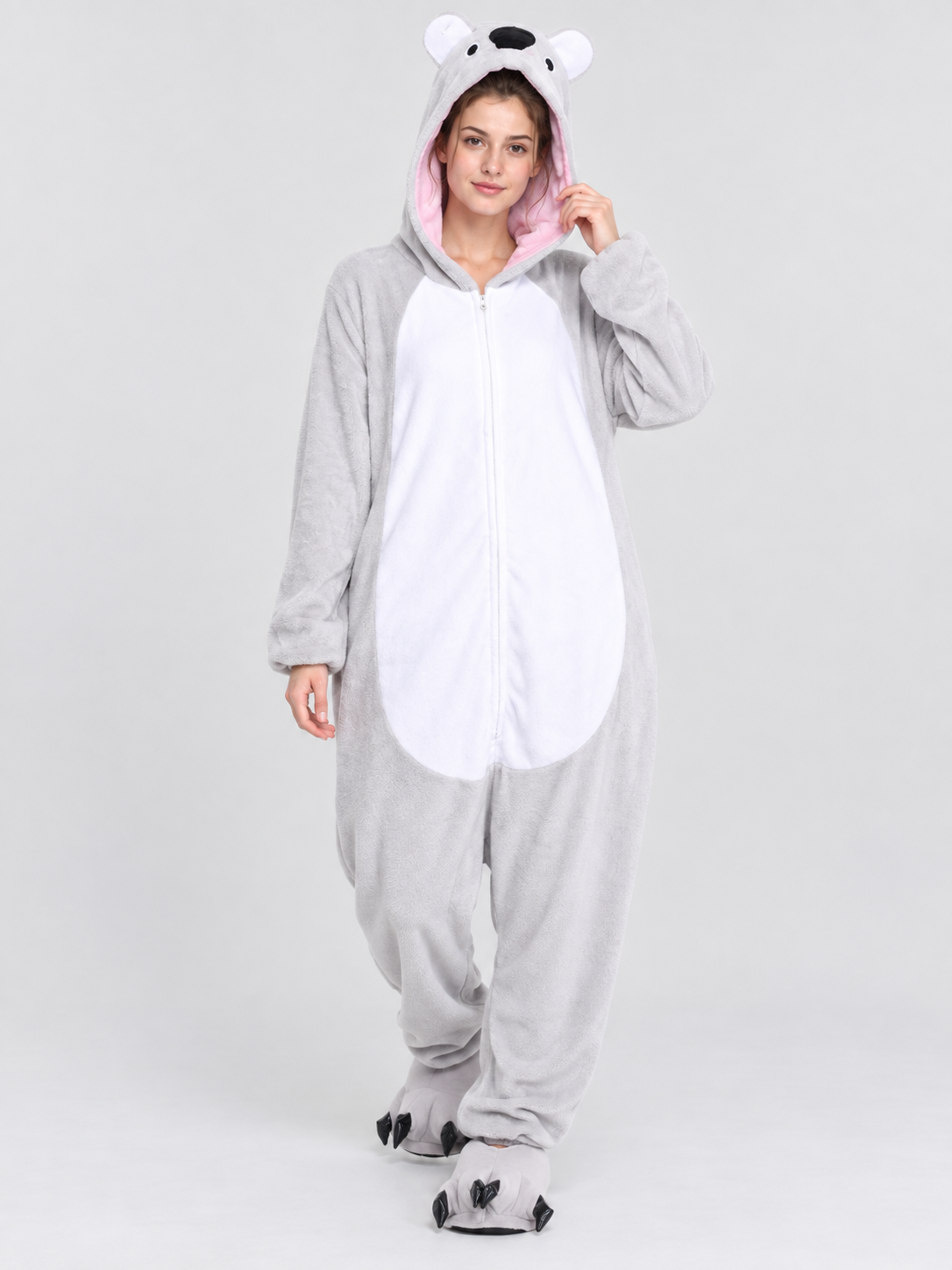 Flannel Hooded Pajama Jumpsuit with Ears