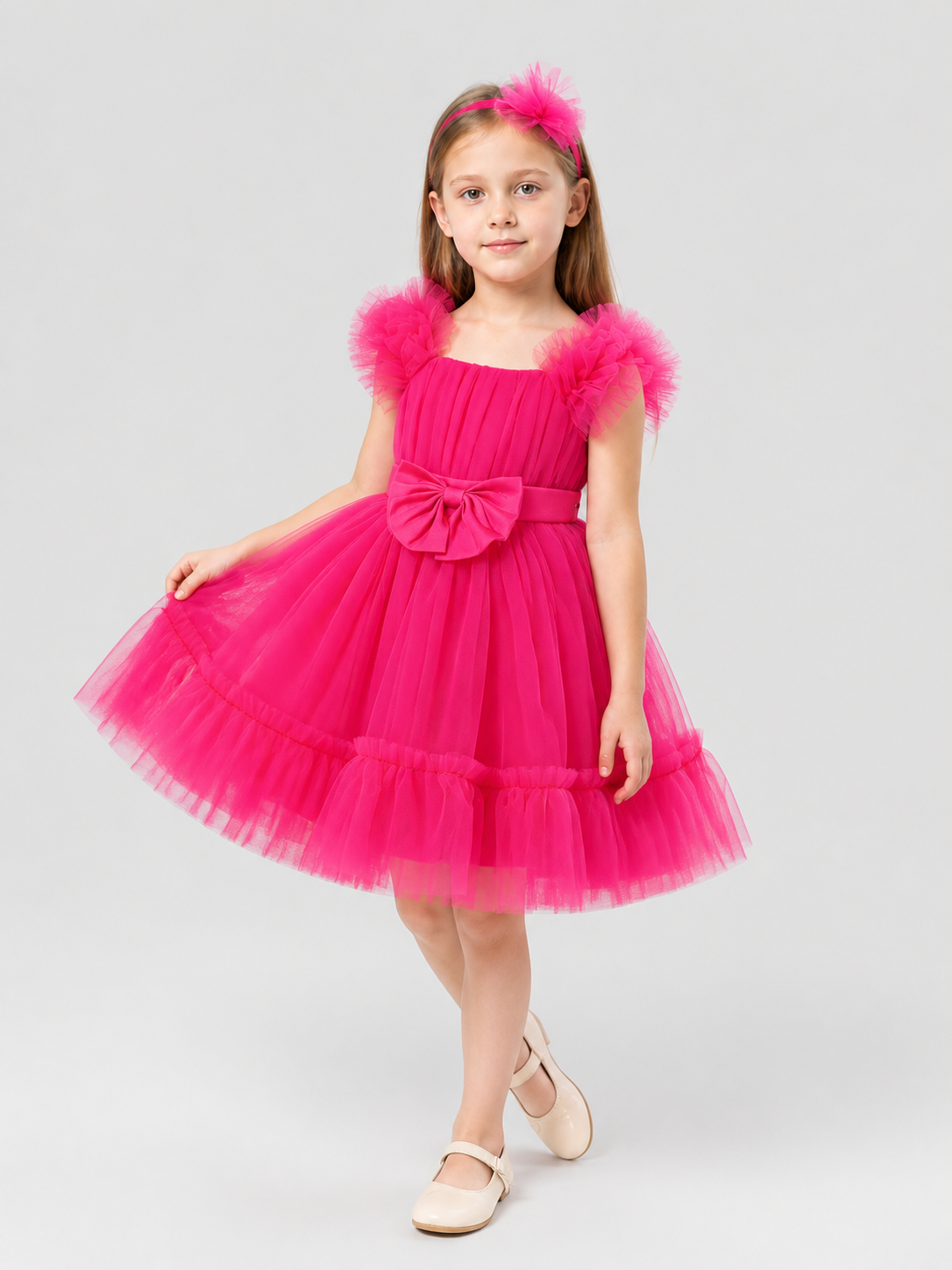 Dressy Layered Dress with Bow, Pink Costume Dresses detail 2