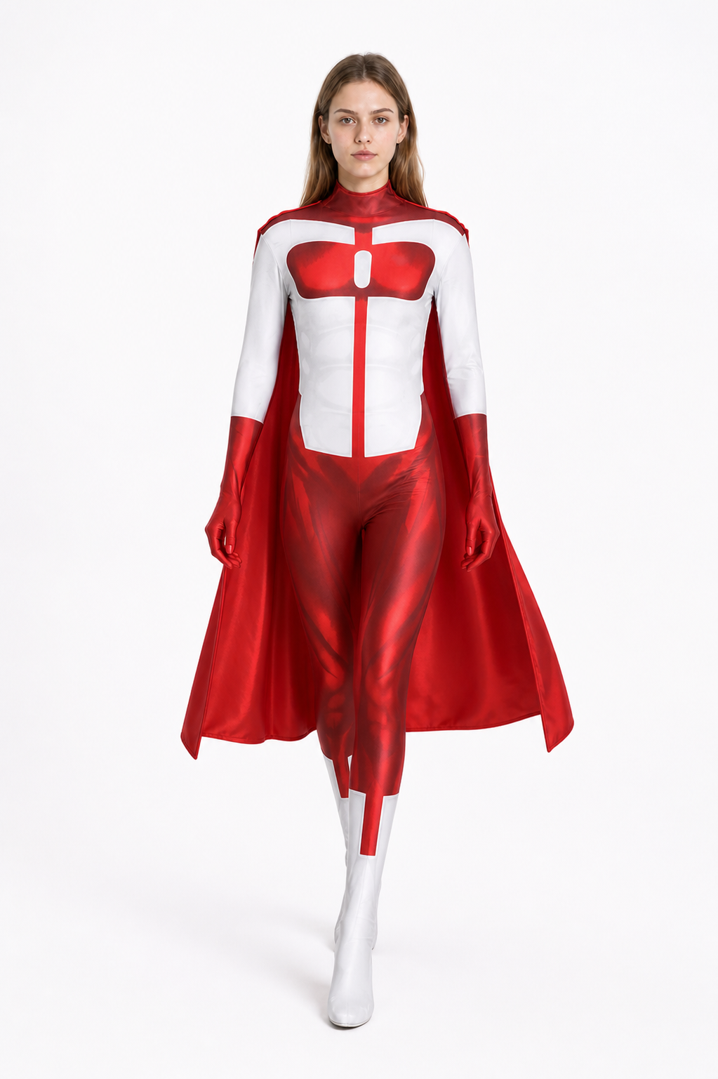 Cosplay Jumpsuit with Cape, Red and White Costume Capes detail 2