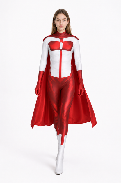 Cosplay Jumpsuit with Cape, Red and White Costume Capes detail 2